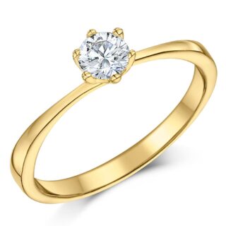 9ct Yellow Gold Third Carat Diamond Solitaire Six Claw Engagement Ring