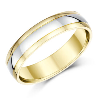 5mm 9ct Two Colour Gold Court Shape Wedding Ring