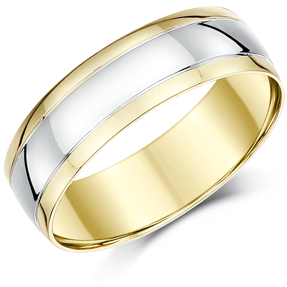7mm 9ct Two Colour Gold Court Shape Wedding Ring
