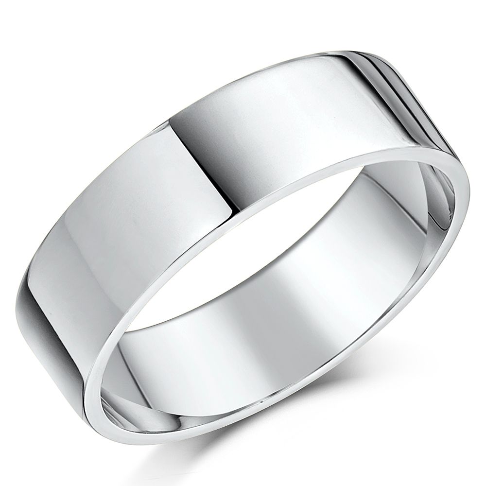 7mm 18ct White Gold Heavy Flat Wedding Ring