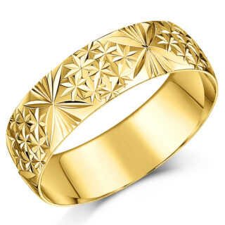 9ct Yellow Gold Star Pattern Wedding Ring