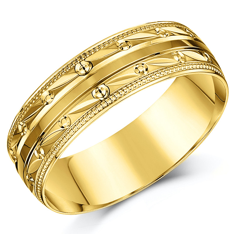9ct Yellow Gold Patterned Wedding Ring