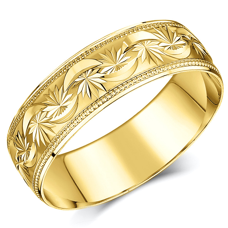 9ct Yellow Gold Star Design Wedding Ring