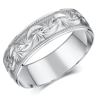9ct White Gold Star Design Wedding Ring