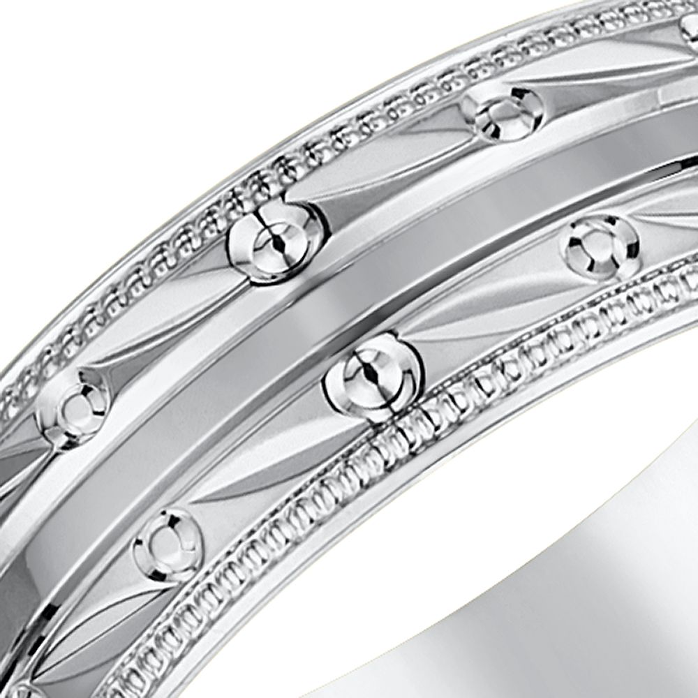 9ct White Gold Patterned Wedding Ring - Image 2