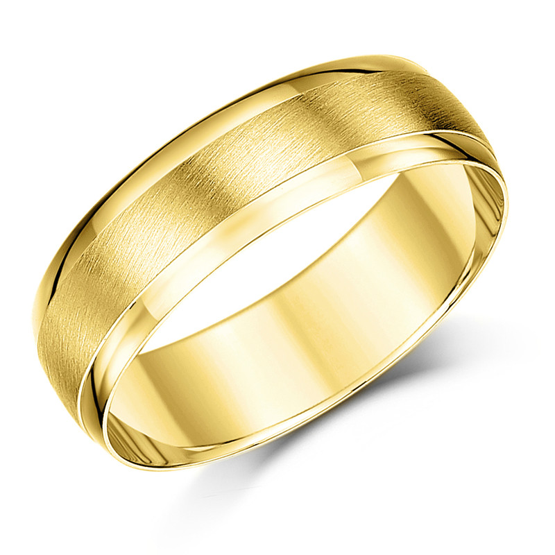 9ct Yellow Gold Matt Center Heavy D Wedding Ring