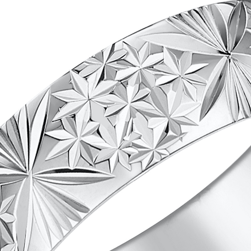 18ct White Gold Star Pattern Wedding Ring - Image 2