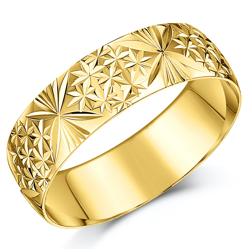 18ct Yellow Gold Star Pattern Wedding Ring