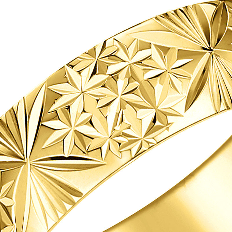 18ct Yellow Gold Star Pattern Wedding Ring - Image 2