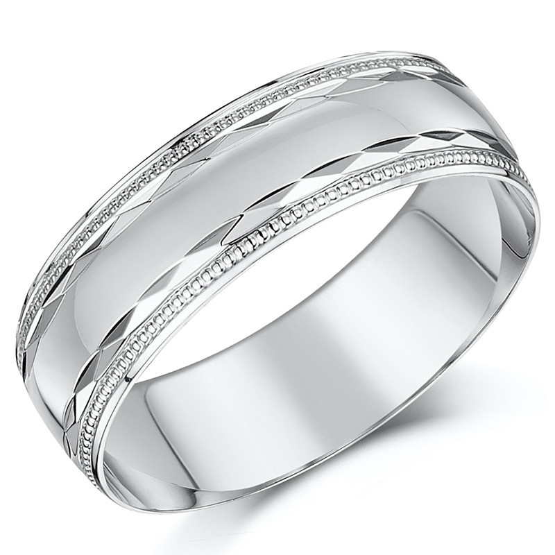 18ct White Gold Patterned Wedding Ring