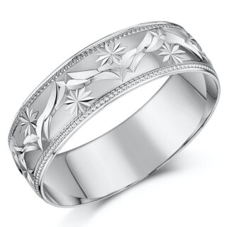 18ct White Gold Star Wave Design Wedding Ring