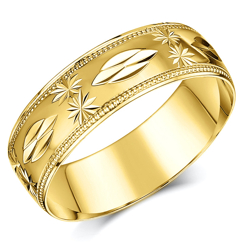 9ct Yellow Gold Star Design Wedding Ring