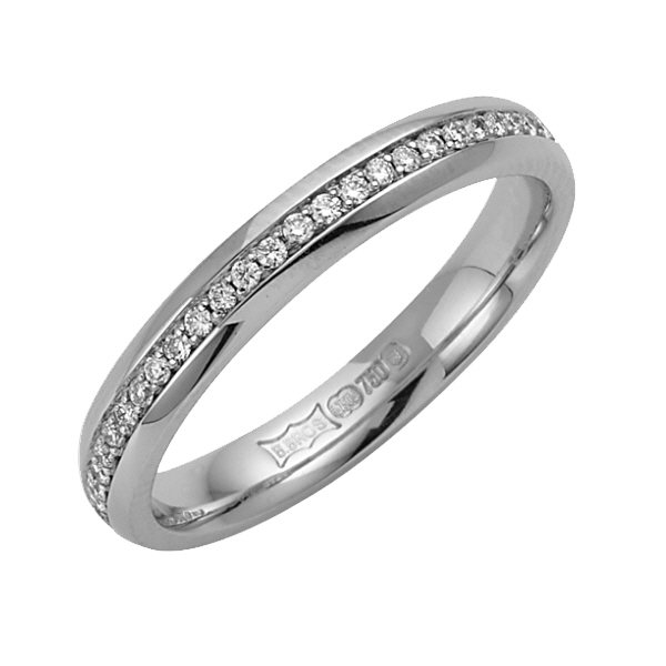 3mm 18ct White Gold Court 0.15ct Round Diamond Wedding Ring
