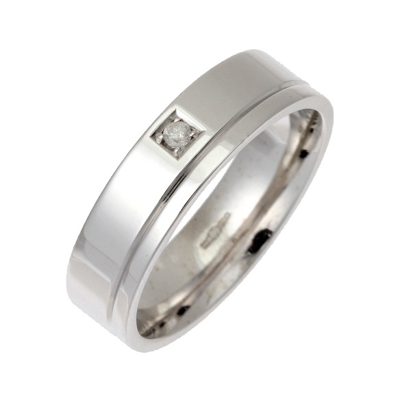 5mm 9ct White Gold Flat Court 0.02ct Round Diamond Ring