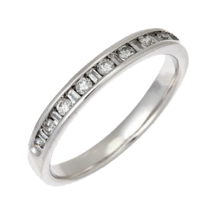 3mm 18ct White Gold Flat Court 0.25ct Round and Baguettes Diamond Ring