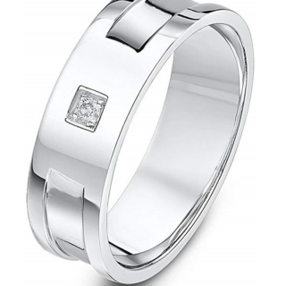 6mm Palladium 950 0.02ct Diamond with two grooves Ring