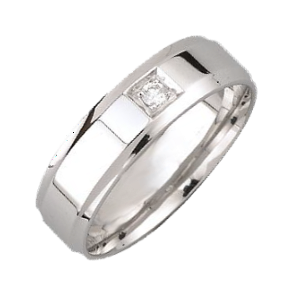 6mm 9ct White Gold Flat Court 0.05ct Round Diamond Ring