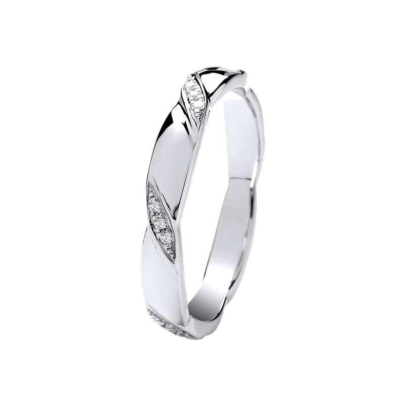 3mm 9ct White Gold 0.06ct Diamond Set Twist Wedding Ring