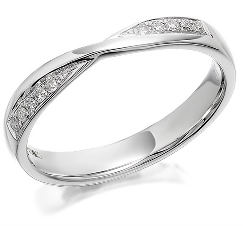 3mm 9ct White Gold with a Twist set with 0.10ct Diamond Ring
