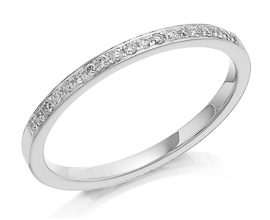 1.5mm 9ct White Gold Court 0.10ct Rounmd Diamonds Wedding Ring