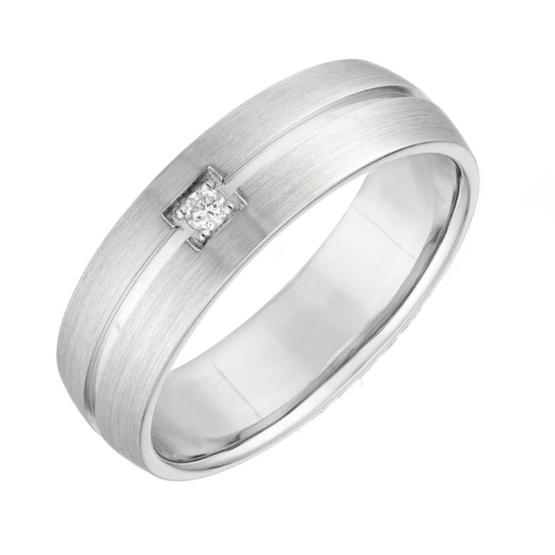 6mm Silver Matt Side and Polished Center set with 0.04ct Diamond Ring