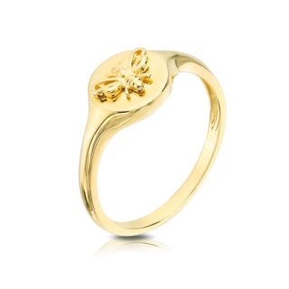 9ct Yellow Gold Light Weight Bee Design Ladies Signet Ring