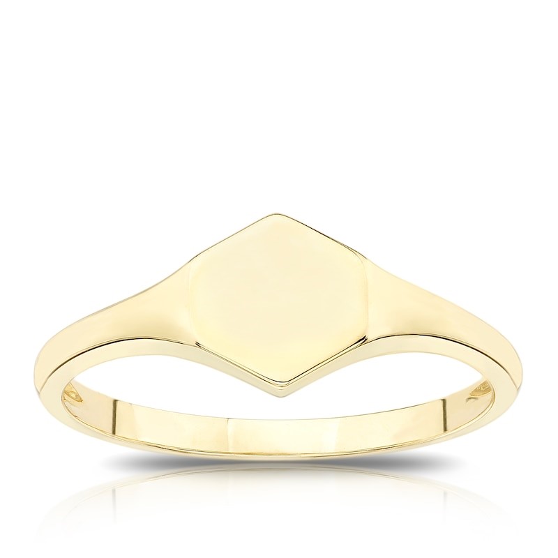 9ct Yellow Gold Light Weight Hexagon Ladies Signet Ring