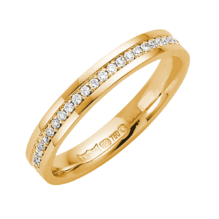 3mm 18ct Yellow Gold Flat Court 0.15ct Round Diamond Wedding Ring