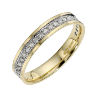 3.5mm 9ct Yellow Gold with Rhodium Accent Flat Court 0.25ct Round Diamond Wedding Ring