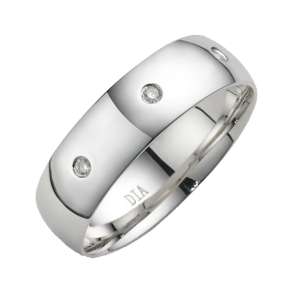 6mm 9ct White Gold Light Court 0.06ct Diamond Wedding Ring