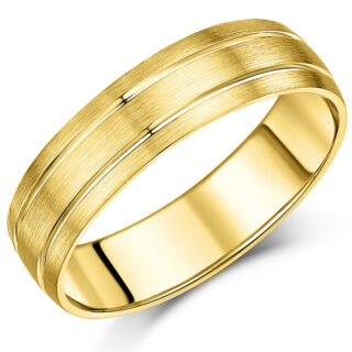 18ct Yellow Gold Matt and Two Polished Grooves Heavy D Wedding Ring