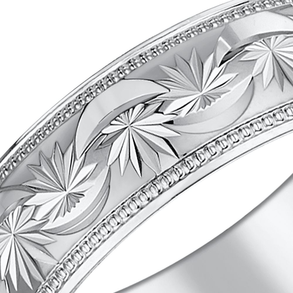 9ct White Gold Star Design Wedding Ring - Image 2