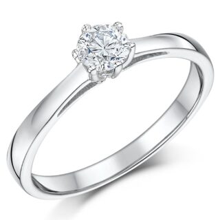 9ct White Gold Third Carat Diamond Solitaire Six Claw Engagement Ring