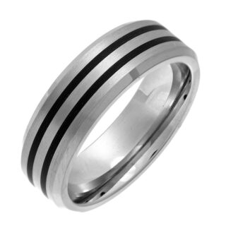 Titanium and Enamel Inlay Flat Court Matt 7mm Ring
