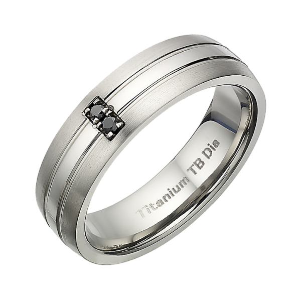 Titanium Court 0.04ct Round Treated Black Diamond 4mm Ring