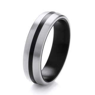 Titanium Court Black with Silver Colour Sides Inlay 6mm Ring