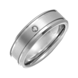 Titanium Flat Court 0.05ct Diamond Matt and Groove 7mm Ring