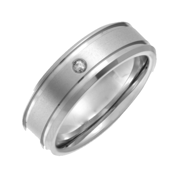 Titanium Flat Court 0.05ct Diamond Matt and Groove 7mm Ring