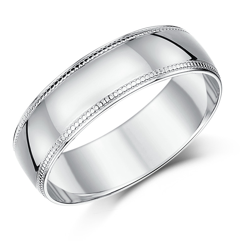 18ct White Gold Millgrain Wedding Ring